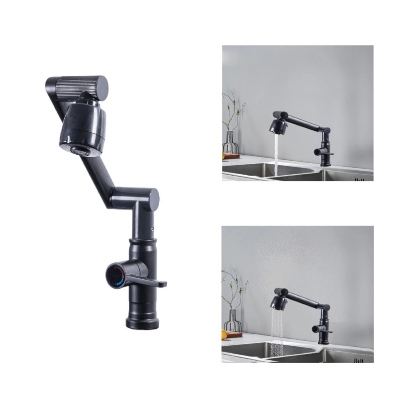 Baterie chiuveta pentru o singura alimentare cu apa, (cald sau rece), rotire 360°, multifunctionala, cu design modern, Naimeed D6185, Negru mat