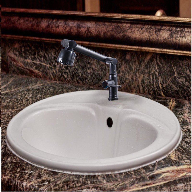 Baterie chiuveta pentru o singura alimentare cu apa, (cald sau rece), rotire 360°, multifunctionala, cu design modern, Naimeed D6185, Negru mat