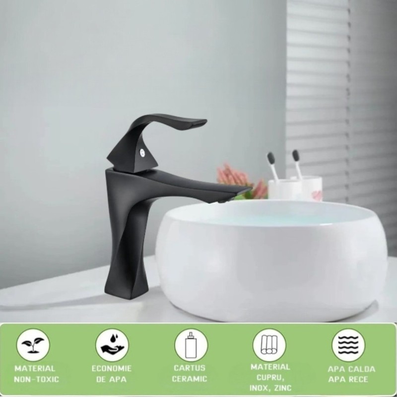 Baterie pentru baie cu design modern, Naimeed D6202, Negru mat Baterie pentru baie cu design modern, Naimeed D6202, Negru mat