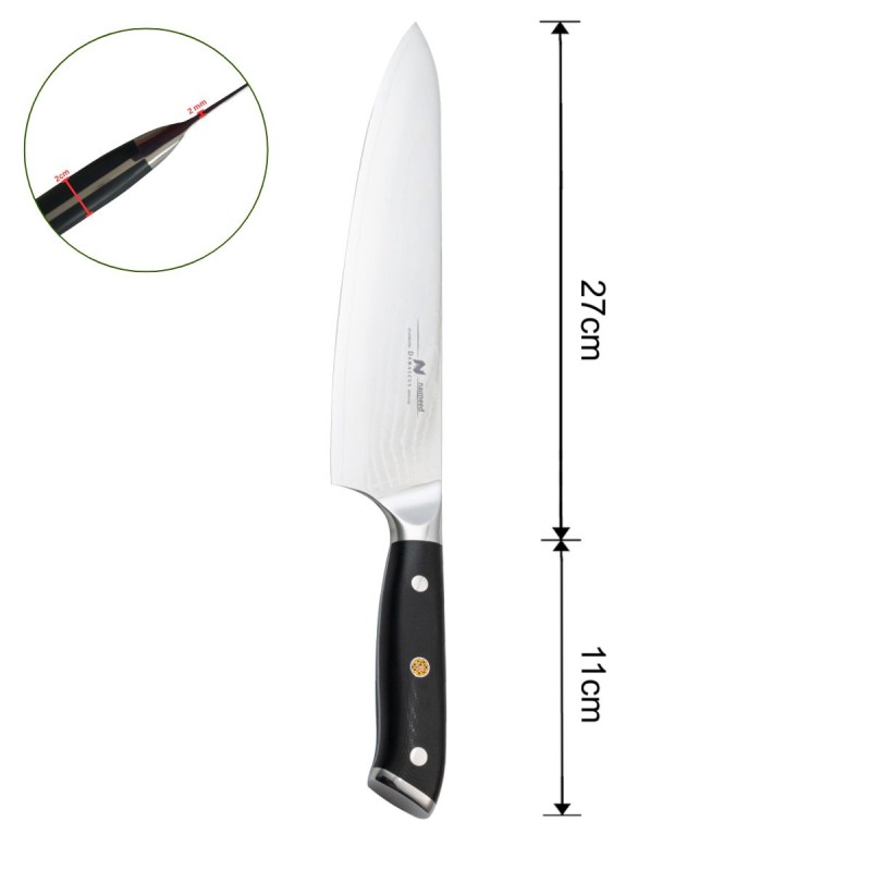 Cutit de bucatar, din otel Damascus, Naimeed D6822, damasc 67 straturi, 38 cm, Negru Cutit de bucatar, din otel Damascus, Naimeed D6822, damasc 67 straturi, 38 cm, Negru