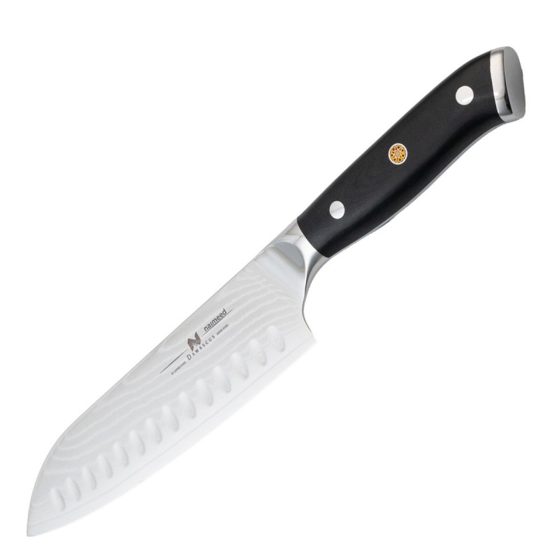 Cutit Santoku, din otel Damascus, Naimeed D6826, damasc 67 straturi, 32 cm, Negru Cutit Santoku, din otel Damascus, Naimeed D6826, damasc 67 straturi, 32 cm, Negru