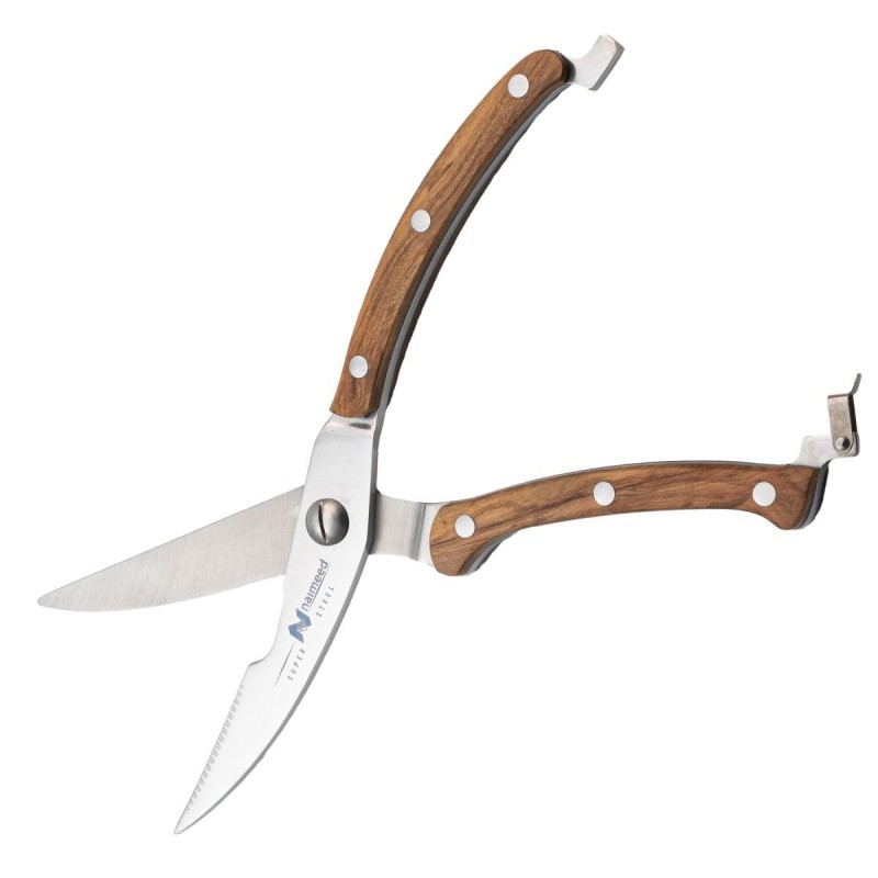 Foarfeca de bucatarie multifunctionala, otel inoxidabil si maner din lemn, 25 cm, Naimeed D6839, Maro deschis Foarfeca de bucatarie multifunctionala, otel inoxidabil si maner din lemn, 25 cm, Naimeed D6839, Maro deschis