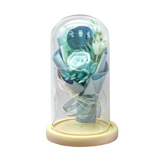 Aranjament floral in cupola de sticla, lumina Led, D4003, Blue