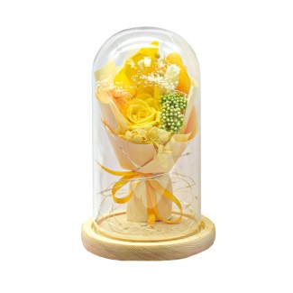 Aranjament floral in cupola de sticla, lumina Led, D4003, Galben Aranjament floral in cupola de sticla, lumina Led, D4003, Galben