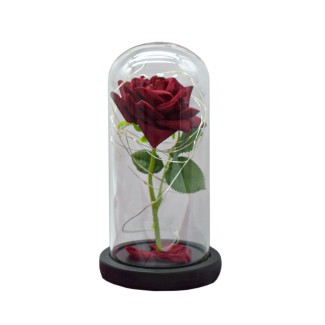 Aranjament floral in cupola de sticla, lumina Led, D4006, Rosu