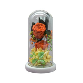 Aranjament floral in cupola de sticla, lumina Led, D4008, Portocaliu Aranjament floral in cupola de sticla, lumina Led, D4008, Portocaliu