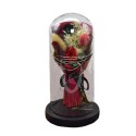 Aranjament floral in cupola de sticla, lumina Led, D4009, Rosu