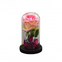 Aranjament floral in cupola de sticla, lumina Led, D4013, Roz Aranjament floral in cupola de sticla, lumina Led, D4013, Roz