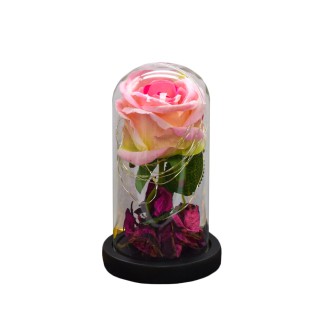 Aranjament floral in cupola de sticla, lumina Led, D4013, Roz Aranjament floral in cupola de sticla, lumina Led, D4013, Roz