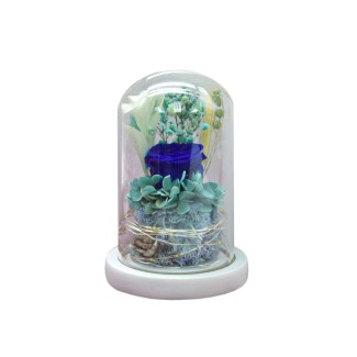 Aranjament floral in cupola de sticla, lumina Led, D4017, Albastru Aranjament floral in cupola de sticla, lumina Led, D4017, Albastru