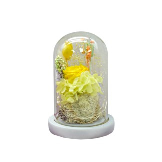 Aranjament floral in cupola de sticla, lumina Led, D4017, Galben Aranjament floral in cupola de sticla, lumina Led, D4017, Galben