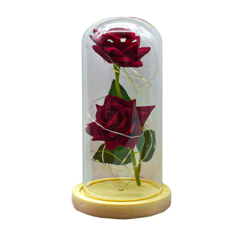 Aranjament floral in cupola de sticla, lumina Led, D4021, Rosu