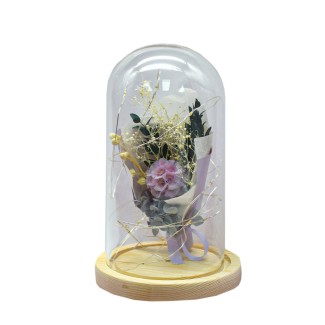 Aranjament floral in cupola de sticla, lumina Led, D4026, Mov Aranjament floral in cupola de sticla, lumina Led, D4026, Mov