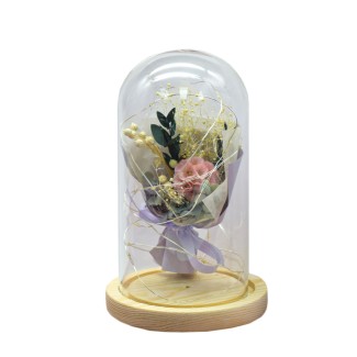 Aranjament floral in cupola de sticla, lumina Led, D4026, Roz Aranjament floral in cupola de sticla, lumina Led, D4026, Roz