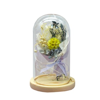 Aranjament floral in cupola de sticla, lumina Led, D4026, Verde Aranjament floral in cupola de sticla, lumina Led, D4026, Verde