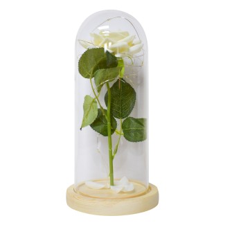 Aranjament floral in cupola de sticla, lumina Led, D4027, Alb Aranjament floral in cupola de sticla, lumina Led, D4027, Alb