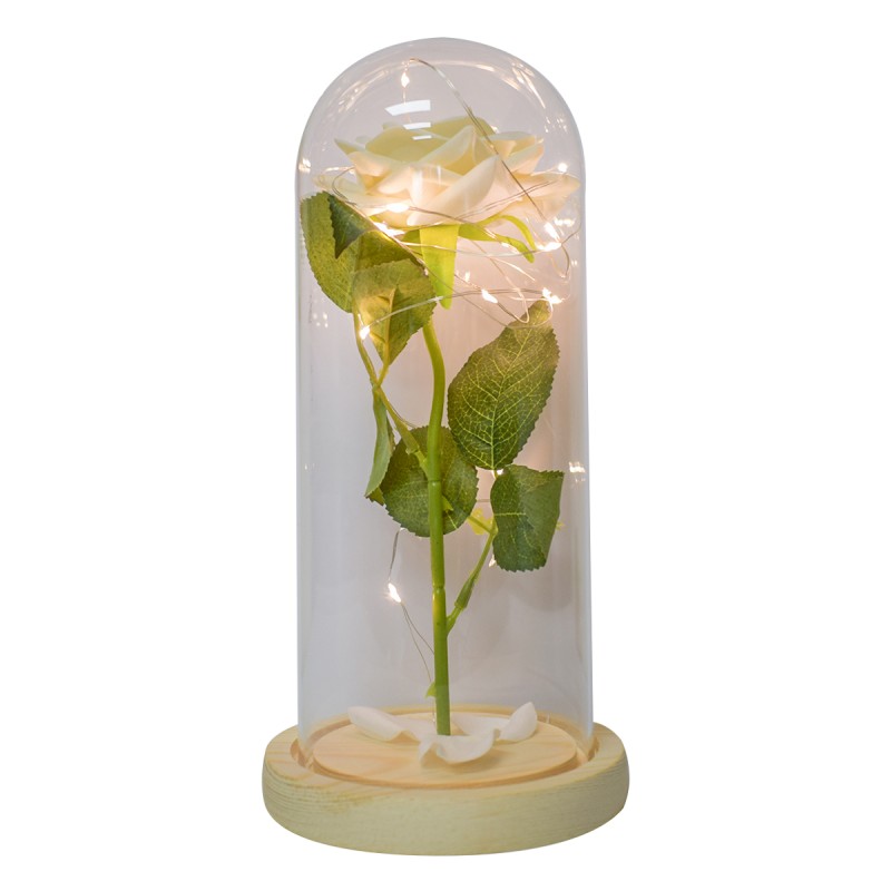 Aranjament floral in cupola de sticla, lumina Led, D4027, Alb