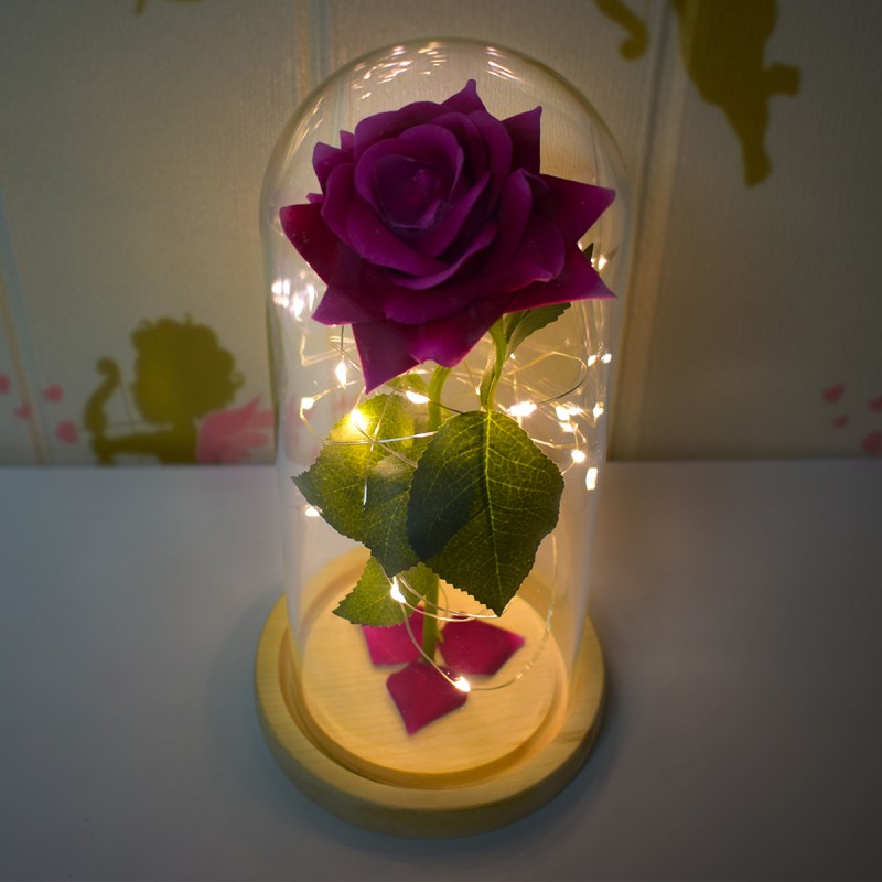 Aranjament floral in cupola de sticla, lumina Led, D4027, Roz Aranjament floral in cupola de sticla, lumina Led, D4027, Roz