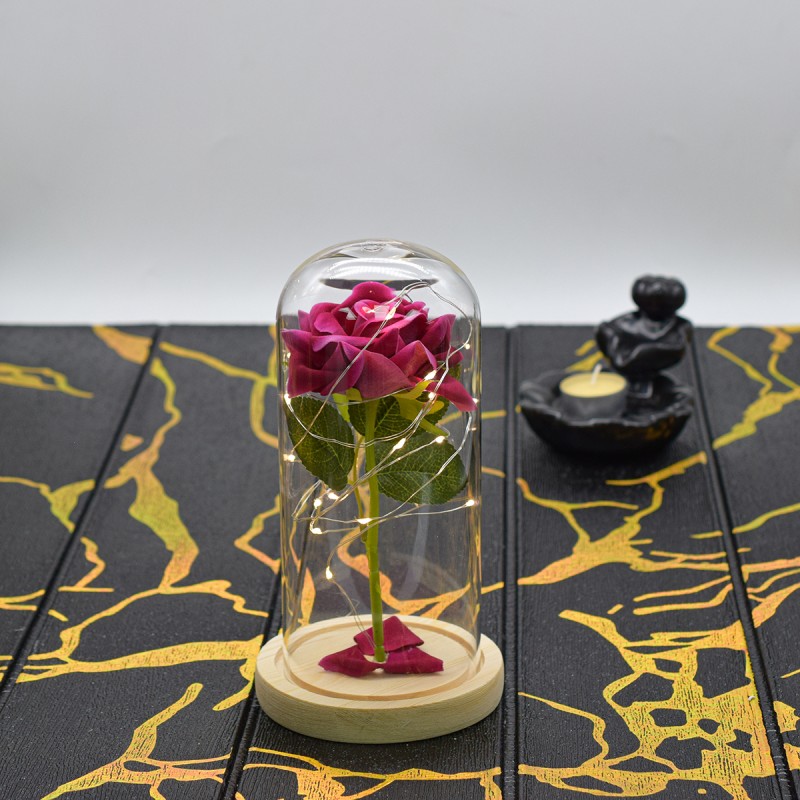 Aranjament floral in cupola de sticla, lumina Led, D4028, Roz