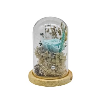 Aranjament floral in cupola de sticla, lumina Led, D4034, Blue Aranjament floral in cupola de sticla, lumina Led, D4034, Blue