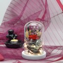 Aranjament floral in cupola de sticla, lumina Led, D4034, Rosu