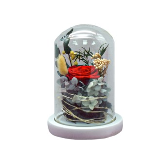 Aranjament floral in cupola de sticla, lumina Led, D4034, Rosu Aranjament floral in cupola de sticla, lumina Led, D4034, Rosu