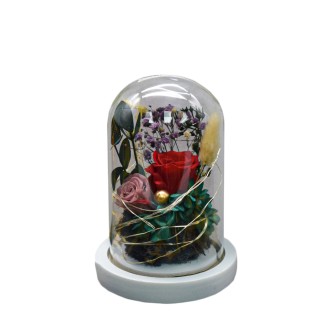 Aranjament floral in cupola de sticla, lumina Led, D4035, Rosu Aranjament floral in cupola de sticla, lumina Led, D4035, Rosu