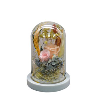 Aranjament floral in cupola de sticla, lumina Led, D4035, Roz Aranjament floral in cupola de sticla, lumina Led, D4035, Roz