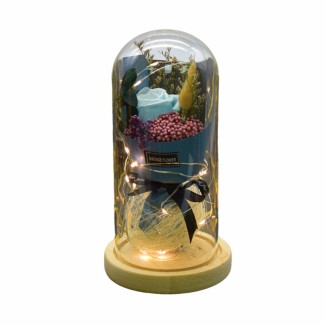 Aranjament floral in cupola de sticla, lumina Led, D4036, Blue