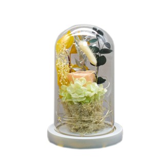 Aranjament floral in cupola de sticla, lumina Led, D4039, Galben Aranjament floral in cupola de sticla, lumina Led, D4039, Galben