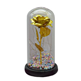 Aranjament floral in cupola de sticla, lumina Led, D4041, Galben Aranjament floral in cupola de sticla, lumina Led, D4041, Galben