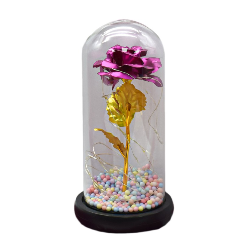 Aranjament floral in cupola de sticla, lumina Led, D4041, Roz Aranjament floral in cupola de sticla, lumina Led, D4041, Roz