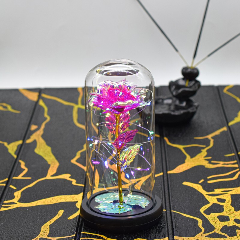 Aranjament floral in cupola de sticla, lumina Led, D4042, Roz