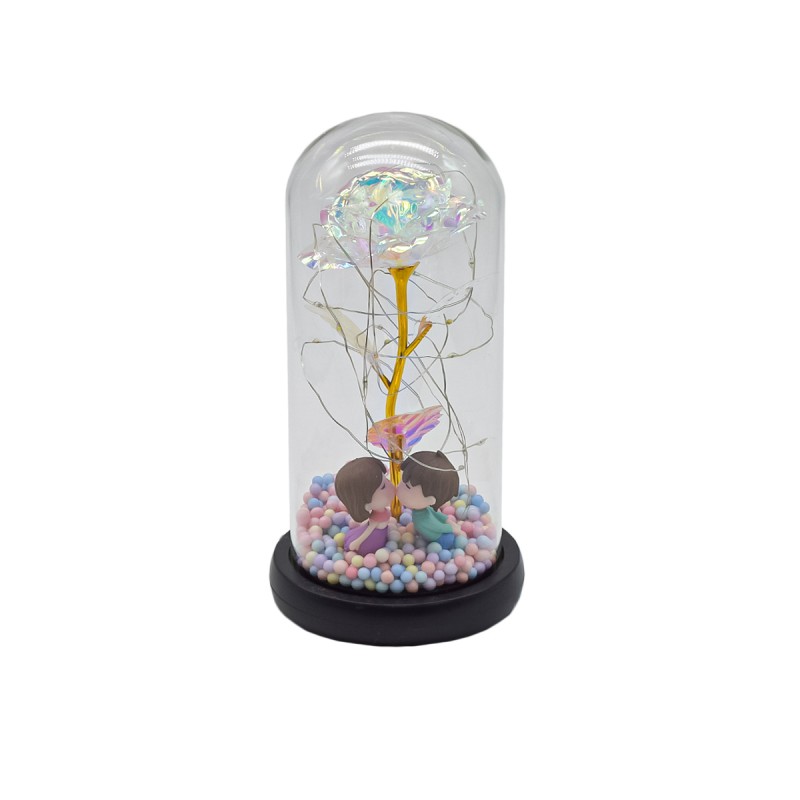 Aranjament floral in cupola de sticla, lumina Led, D4043, Roz