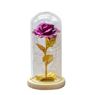 Aranjament floral in cupola de sticla, lumina Led, D4044, Roz