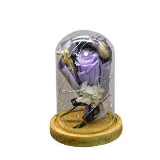 Aranjament floral in cupola de sticla, lumina Led, D4046, Mov Aranjament floral in cupola de sticla, lumina Led, D4046, Mov