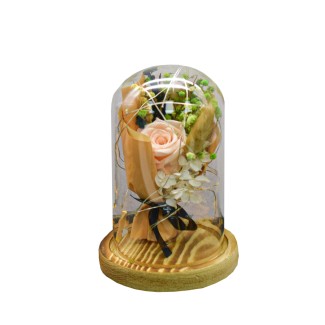 Aranjament floral in cupola de sticla, lumina Led, D4046, Roz Aranjament floral in cupola de sticla, lumina Led, D4046, Roz