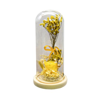 Aranjament floral in cupola de sticla, lumina Led, D4048, Galben Aranjament floral in cupola de sticla, lumina Led, D4048, Galben