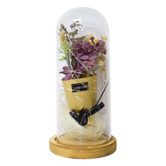 Aranjament floral in cupola de sticla, lumina Led, D4049, Viorele Mov Aranjament floral in cupola de sticla, lumina Led, D4049, Viorele Mov