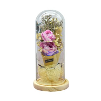 Aranjament floral in cupola de sticla, lumina Led, D4049, Roz Aranjament floral in cupola de sticla, lumina Led, D4049, Roz