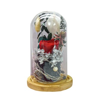 Aranjament floral in cupola de sticla, lumina Led, D4050, Rosu Aranjament floral in cupola de sticla, lumina Led, D4050, Rosu