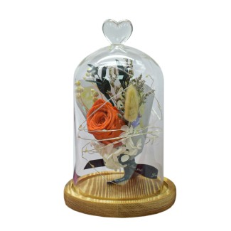 Aranjament floral in cupola de sticla, lumina Led, D4051, Portocaliu Aranjament floral in cupola de sticla, lumina Led, D4051, Portocaliu