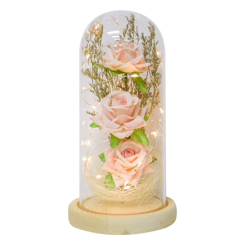 Aranjament floral in cupola de sticla, lumina Led, D4052, Portocaliu Pal