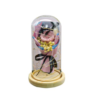 Aranjament floral in cupola de sticla, lumina Led, D4054, Roz Aranjament floral in cupola de sticla, lumina Led, D4054, Roz