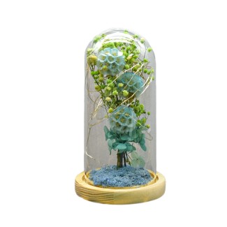 Aranjament floral in cupola de sticla, lumina Led, D4055, Blue