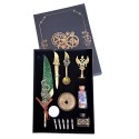 Set caligrafie vintage, stilou cu penita, calimara, sigiliu ceara, 5 varfuri de schimb, Naimeed D5228, Verde