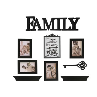Set 4 rame foto, Naimeed D4597N, 2 polite si 3 ornamente, Negru Set 4 rame foto, Naimeed D4597N, 2 polite si 3 ornamente, Negru