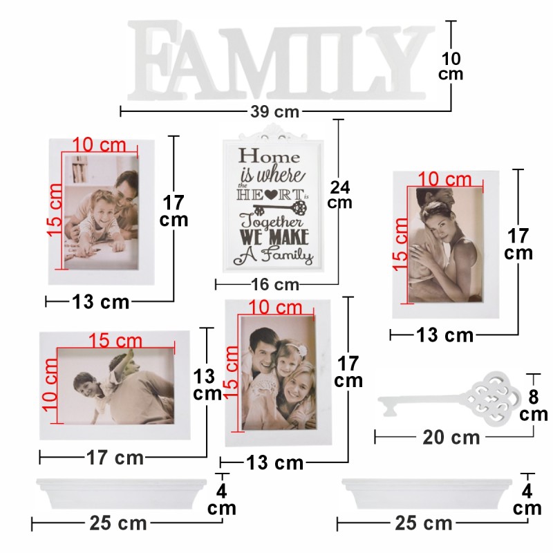 Set 4 rame foto, Naimeed D4597W, 2 polite si 3 ornamente, Alb Set 4 rame foto, Naimeed D4597W, 2 polite si 3 ornamente, Alb