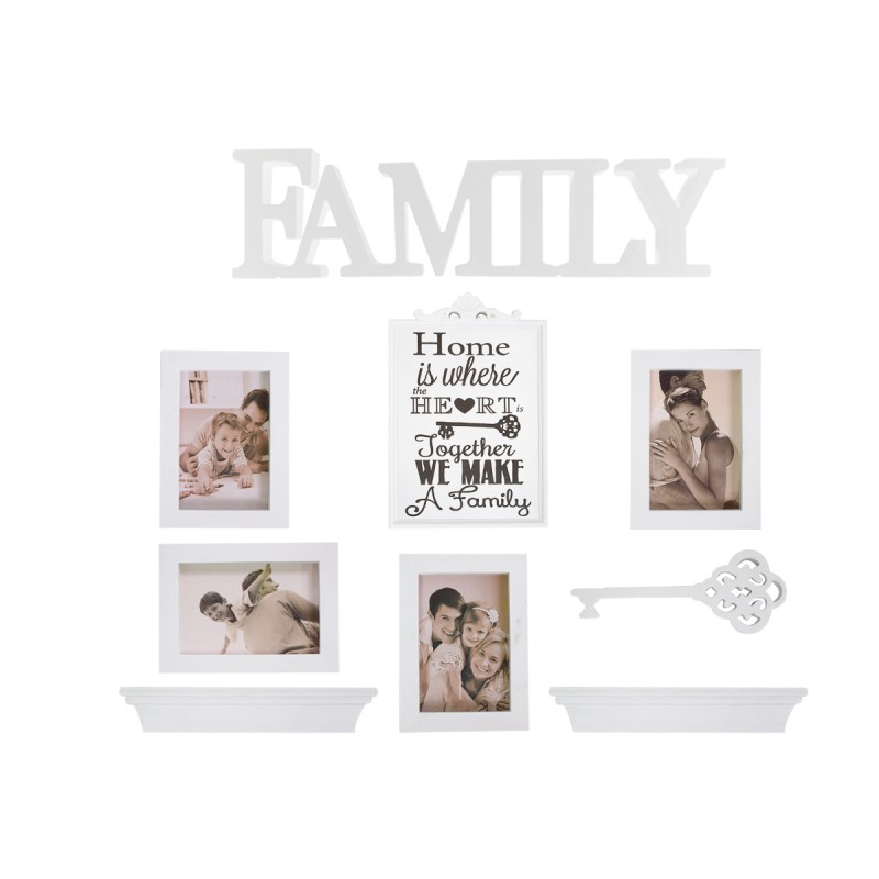 Set 4 rame foto, Naimeed D4597W, 2 polite si 3 ornamente, Alb Set 4 rame foto, Naimeed D4597W, 2 polite si 3 ornamente, Alb