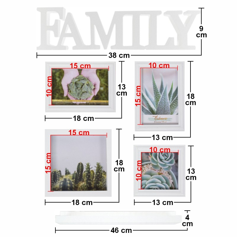 Set 4 rame foto, Naimeed D4599W, 1 polita si 1 ornament, Alb Set 4 rame foto, Naimeed D4599W, 1 polita si 1 ornament, Alb